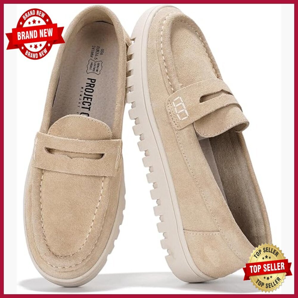 Genuine Leather Loafers with Memory Foam Insoles Slip On Non Slip